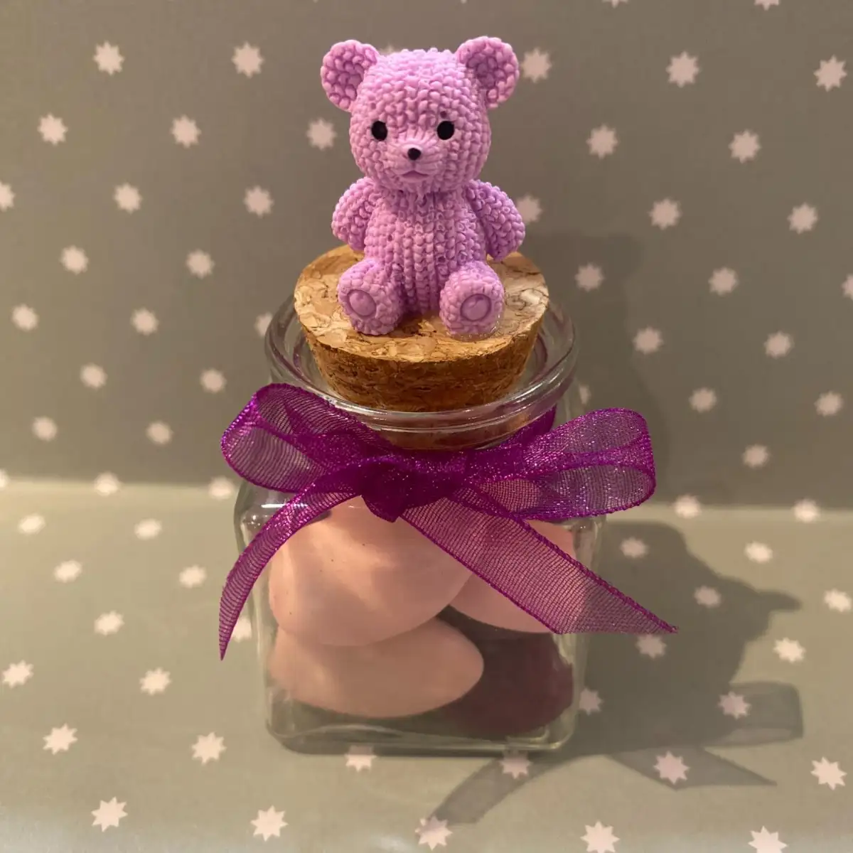 Cube petit ourson mauve