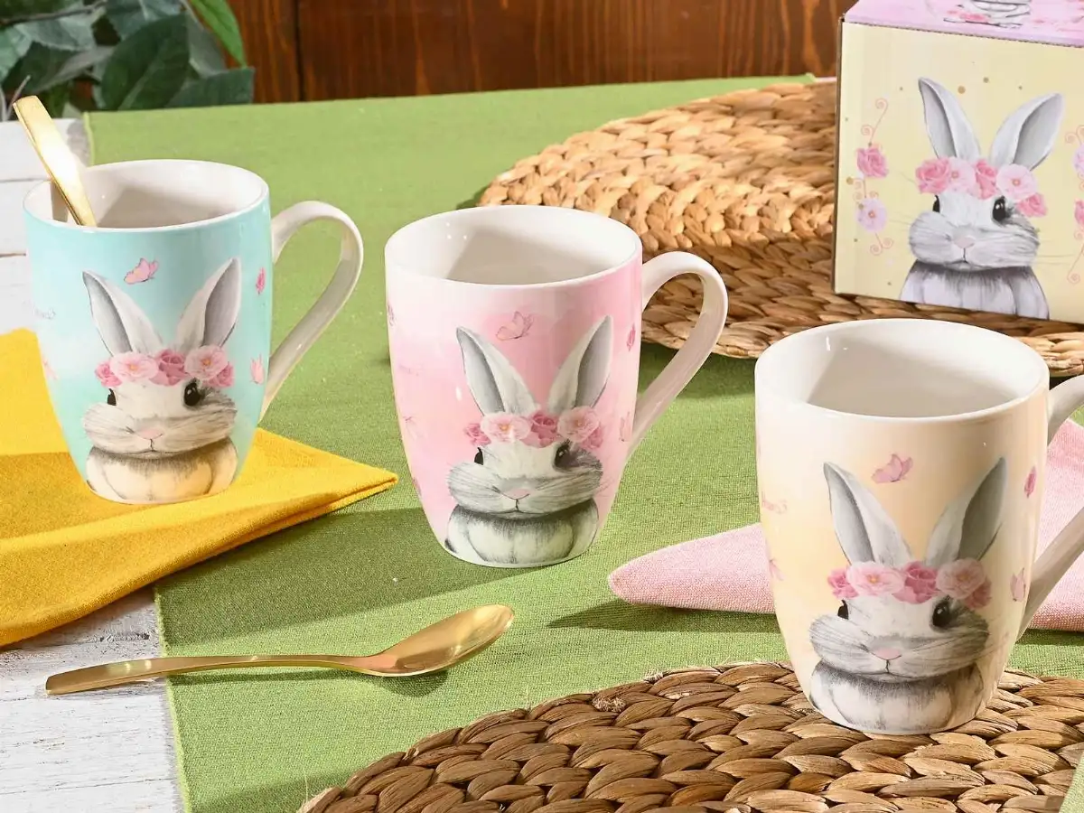 Mug en porcelaine avec motif lapin et fleurs