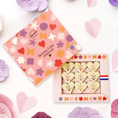 Coffret 9 coeurs chocolats  bonne fête maman